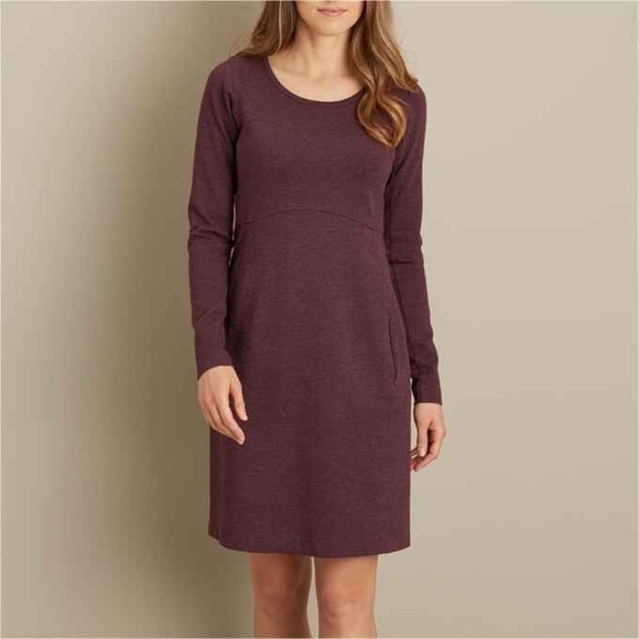 Duluth Trading Co Long Sleeve Plum Boat Neck Ponte Dress with Pockets - Picture 1 of 10